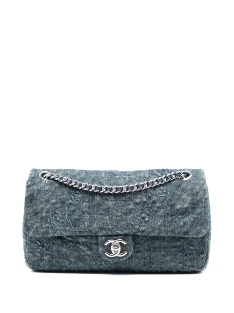 CHANEL Pre-Owned 2012 Large Embroidered Denim Camellia Flap crossbody bag