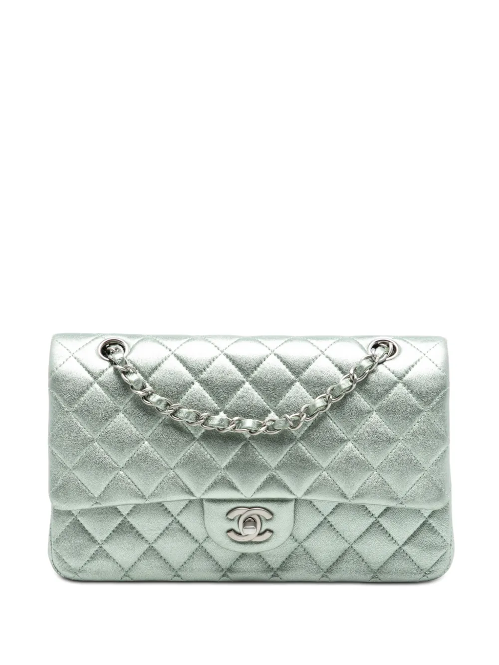 CHANEL Pre-Owned 2010-2011 Medium Classic Metallic Lambskin Double Flap shoulder bag - Verde