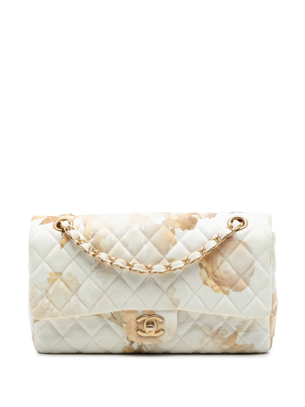 CHANEL Pre-Owned 2018 Medium Classic Printed Denim Floral Double Flap shoulder bag - Marrone