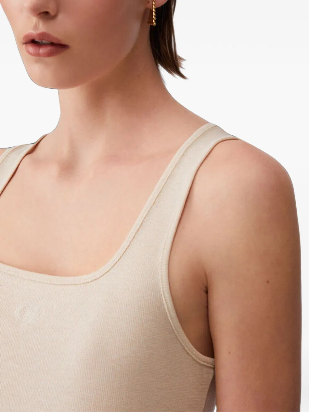 LIU JO tanktop met geborduurd logo en diepe ronde hals Beige