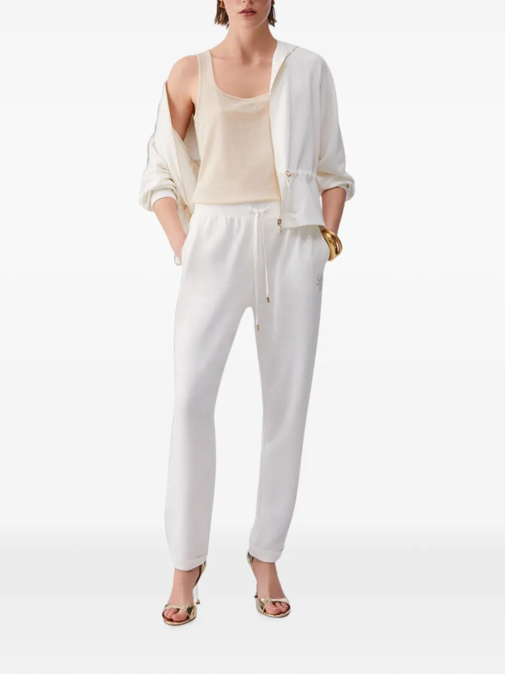 LIU JO tanktop met geborduurd logo en diepe ronde hals Beige