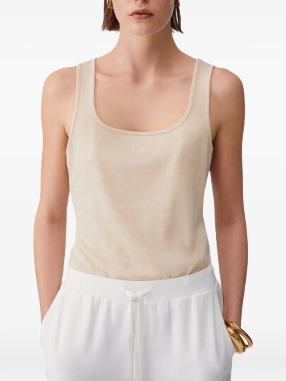 LIU JO tanktop met geborduurd logo en diepe ronde hals Beige