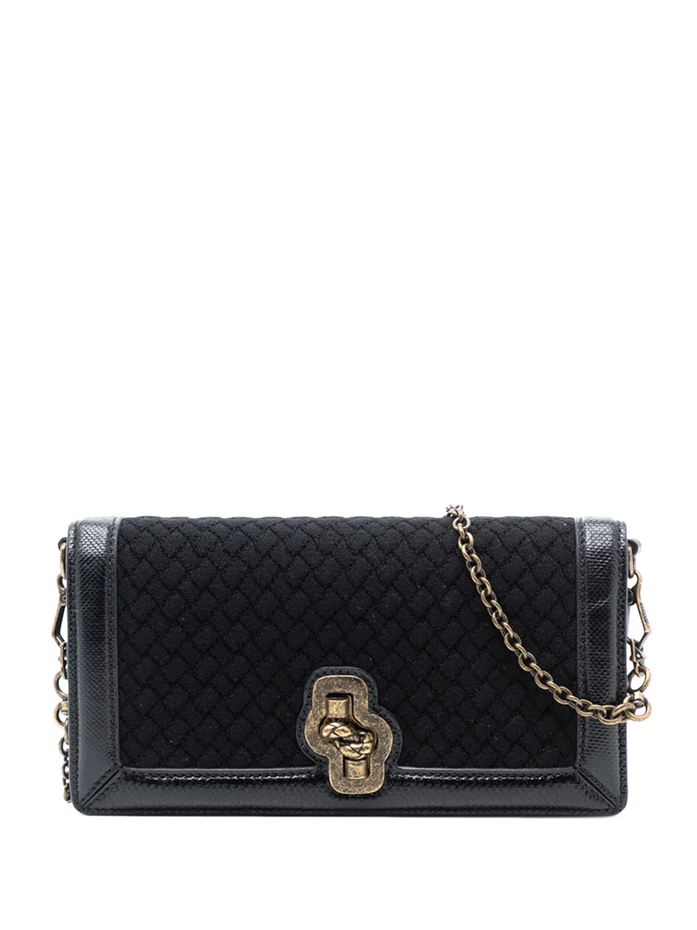 Bottega Veneta Pre-Owned 2012-2025 Karung Trimmed Knit Intrecciato Knot Clutch On Chain crossbody bag - Nero