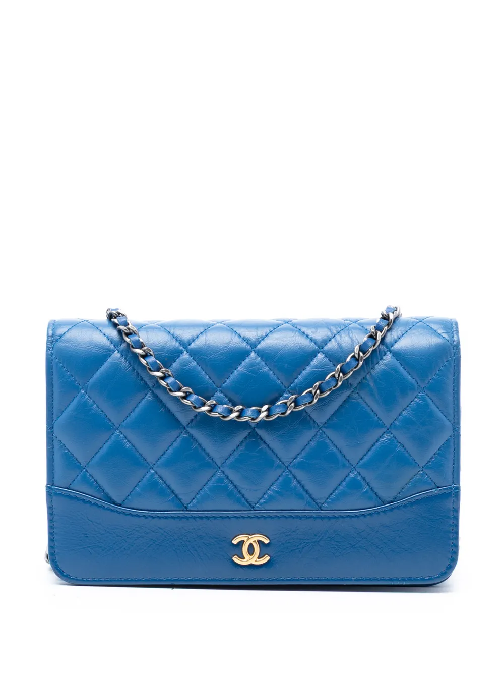 CHANEL Pre-Owned 2018-2019 Quilted Aged Calfskin Gabrielle Wallet On Chain crossbody bag - Blu