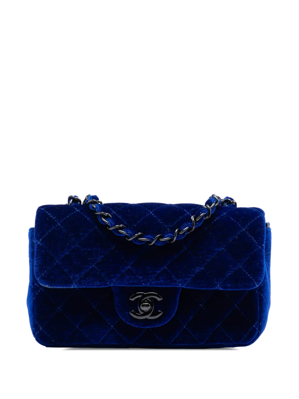 CHANEL Pre-Owned 2014-2015 Mini Rectangular Classic Velvet Single Flap crossbody bag - Blu