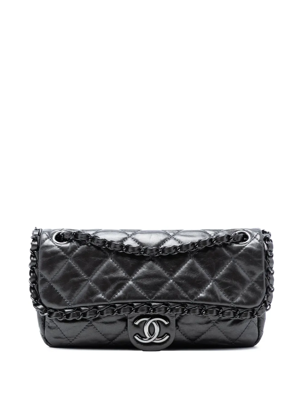CHANEL Pre-Owned 2010-2011 Small Quilted Metallic Aged Calfskin Chain Me Flap shoulder bag - Grigio