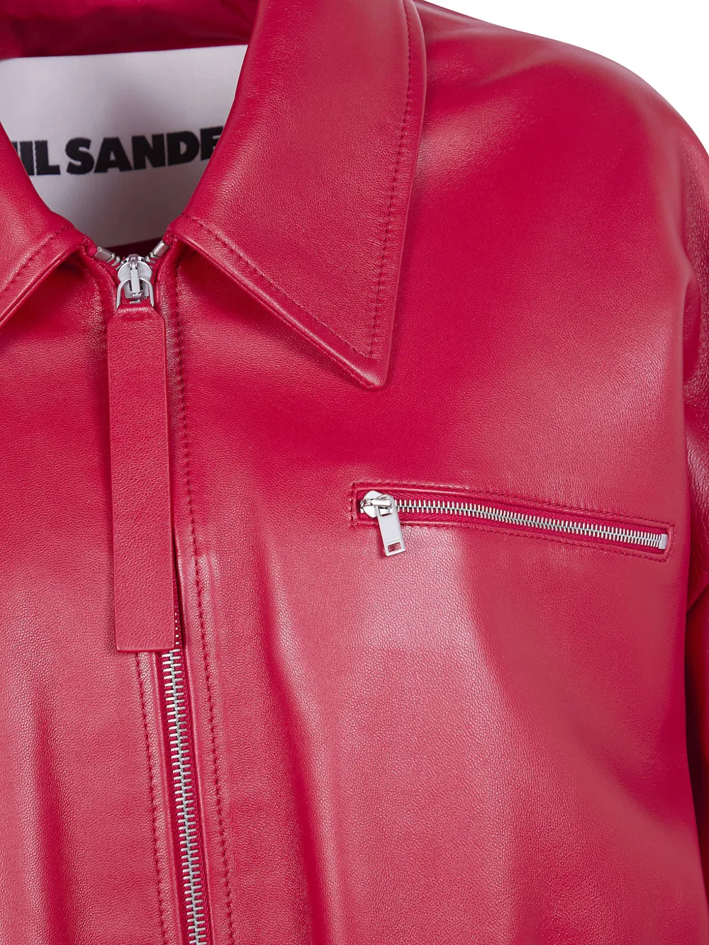  Jil Sander Zipped Leather Jacket - Red 