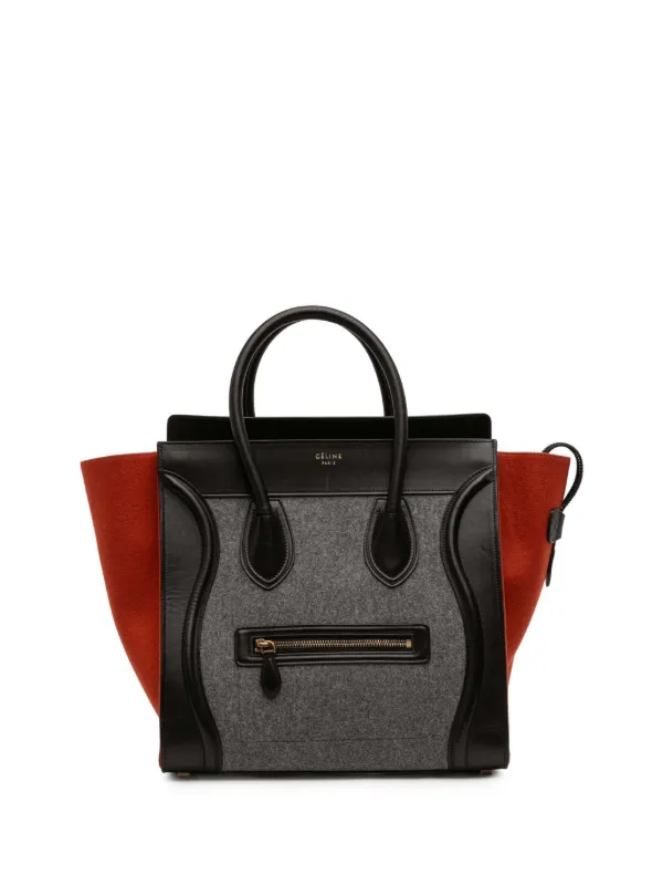 Celine Pre-owned 2014 Mini Tricolor Felt Wool and Calfskin Luggage Tote Bag in Black