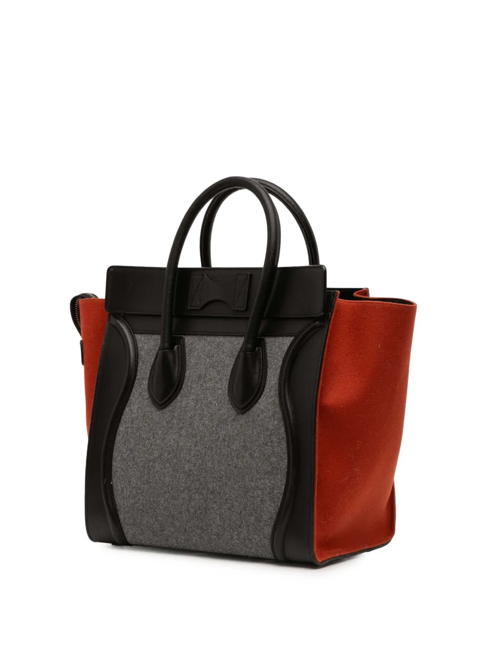 Celine Pre-owned 2014 Mini Tricolor Felt Wool and Calfskin Luggage Tote Bag in Black, view 3