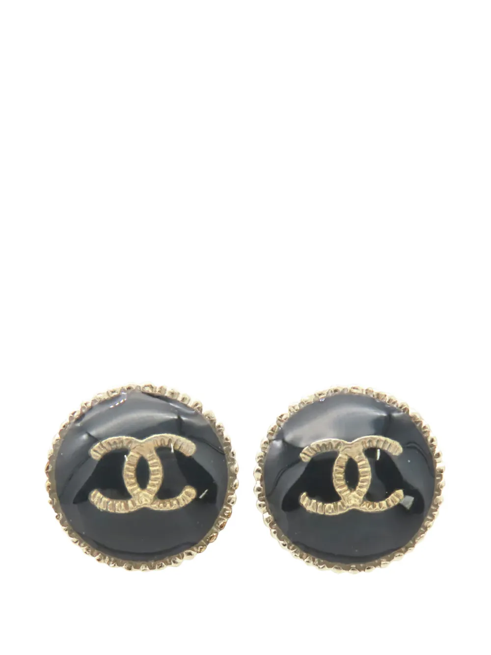 CHANEL Pre-Owned 2022 Gold Plated CC Resin Round Earrings costume earrings - Nero
