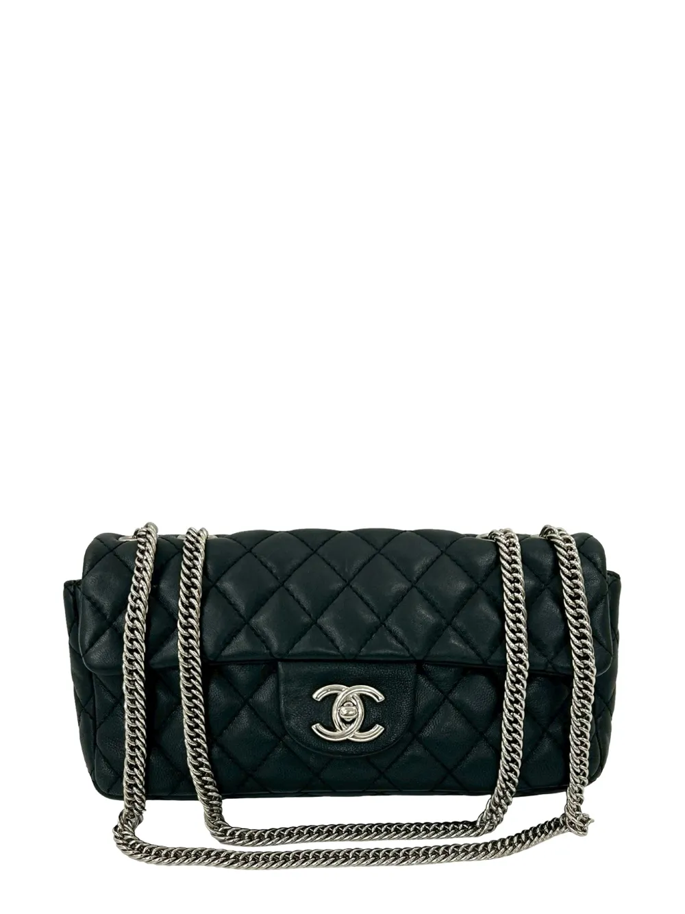 CHANEL Pre-Owned 2006-2008 CC Quilted Lambskin East West Single Flap shoulder bag - Nero