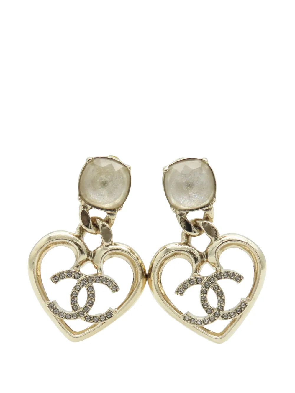 CHANEL Pre-Owned 2023 Gold Plated CC Rhinestone Heart Earrings costume earrings - Oro