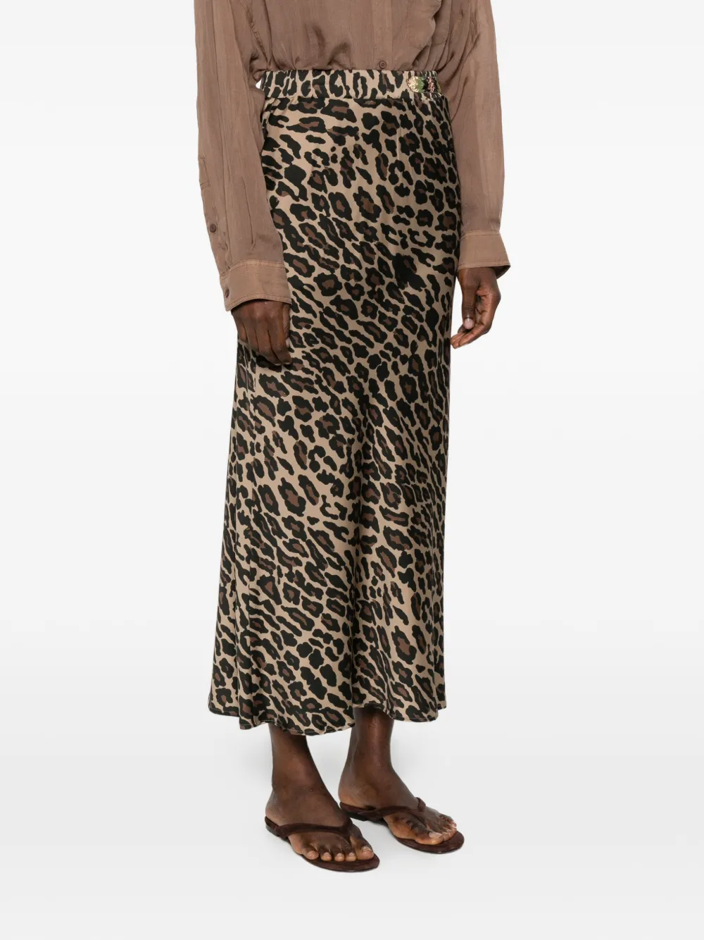  Bazar Deluxe Leopard-pattern Midi Skirt - Brown 