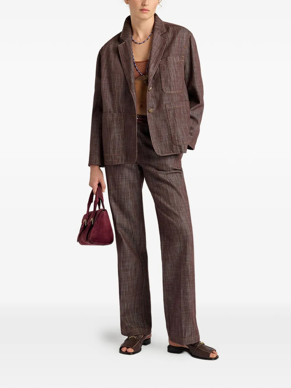  Momoni Shins Single-breasted Denim Jacket - Brown 