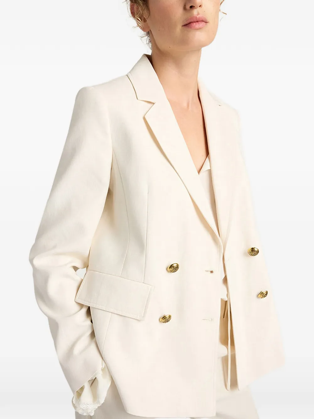 MOMONÌ Sierra jack met dubbele rij knopen en klepzak Beige