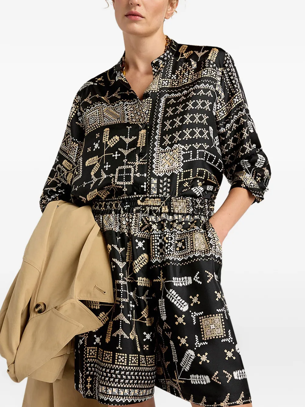 Momoni printed silk twill shorts - Schwarz