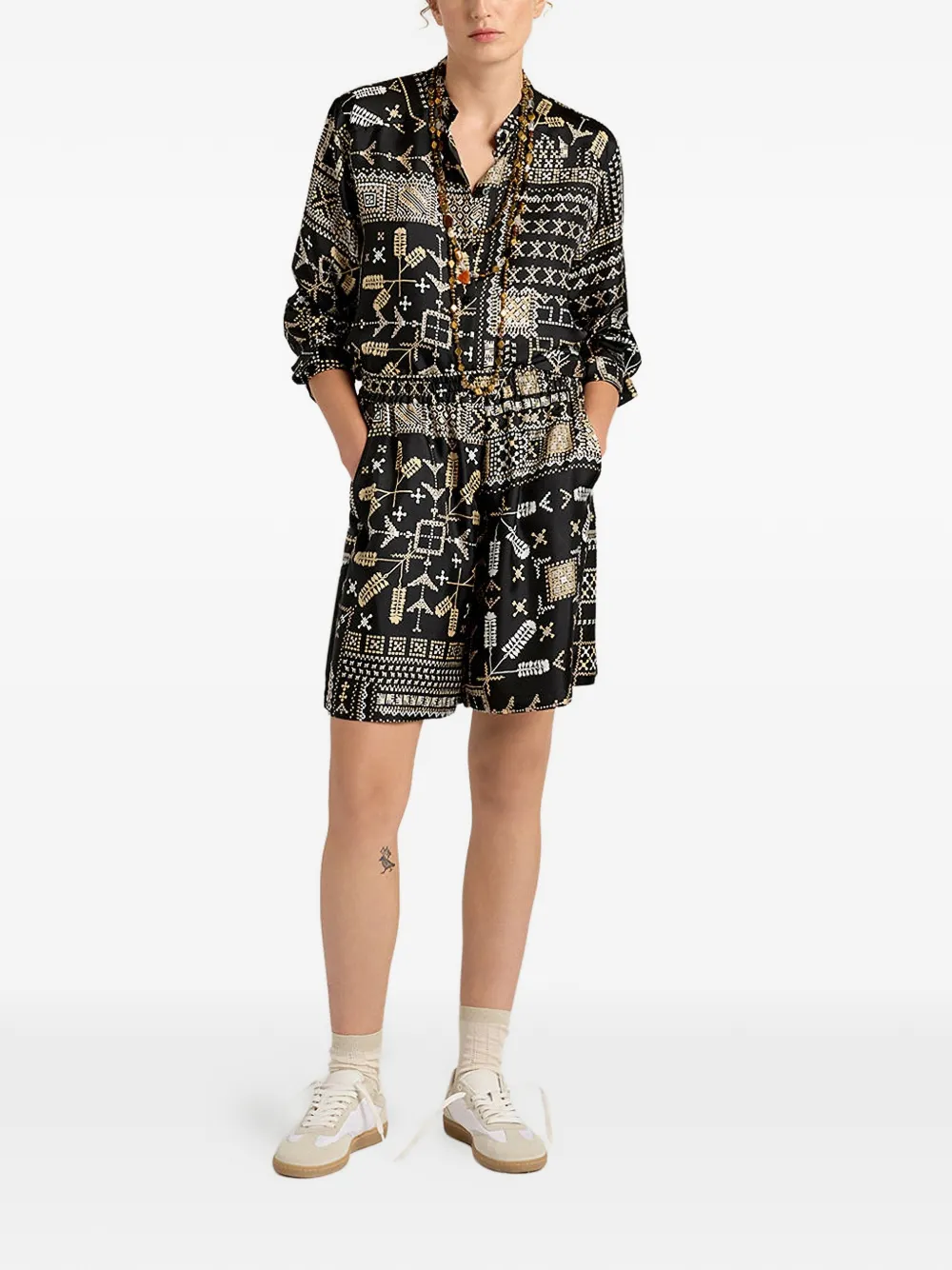  Momoni Printed Silk Twill Shorts - Black 