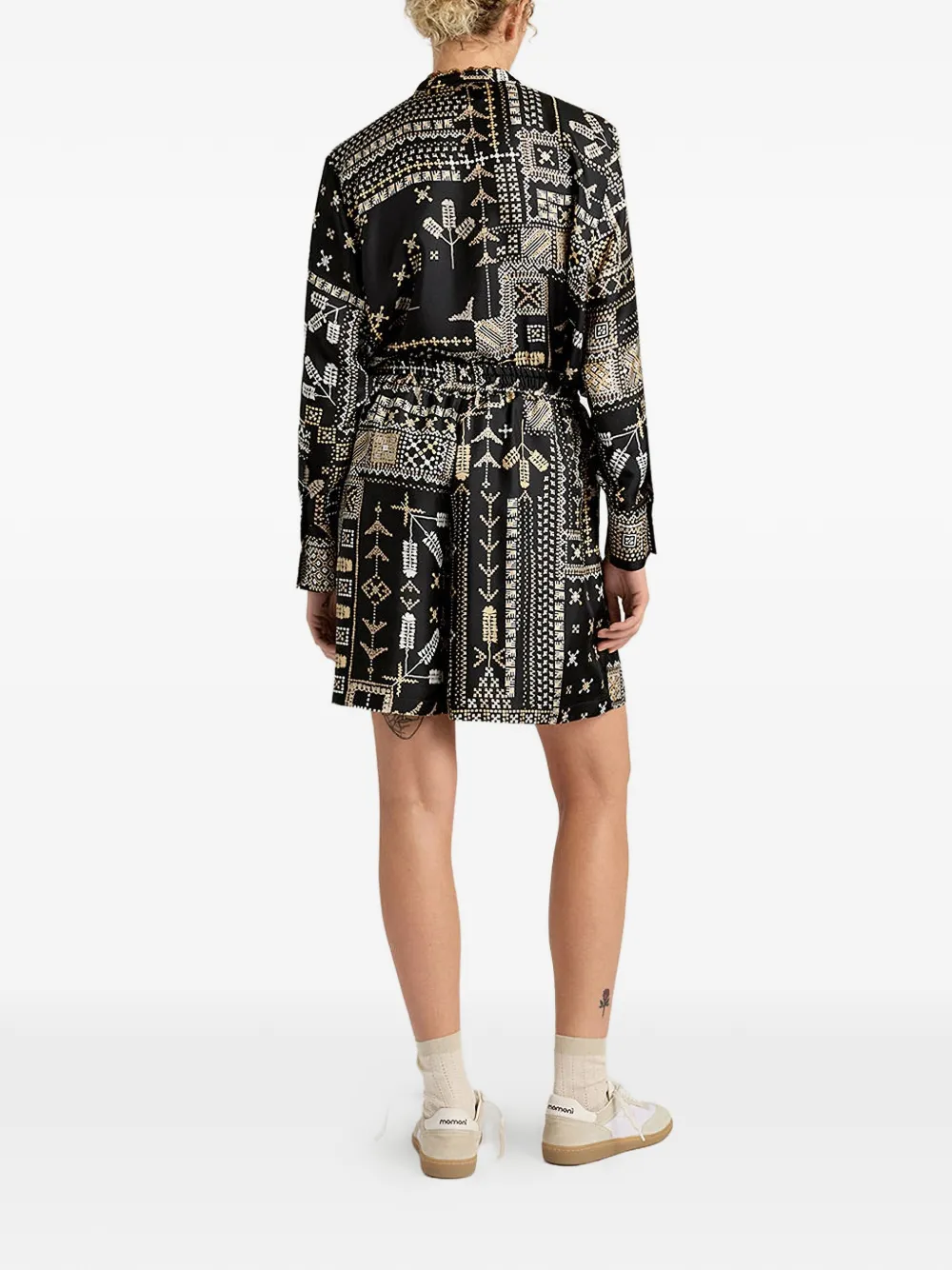 MOMONÌ Tumble shorts met elastische taille en print Zwart