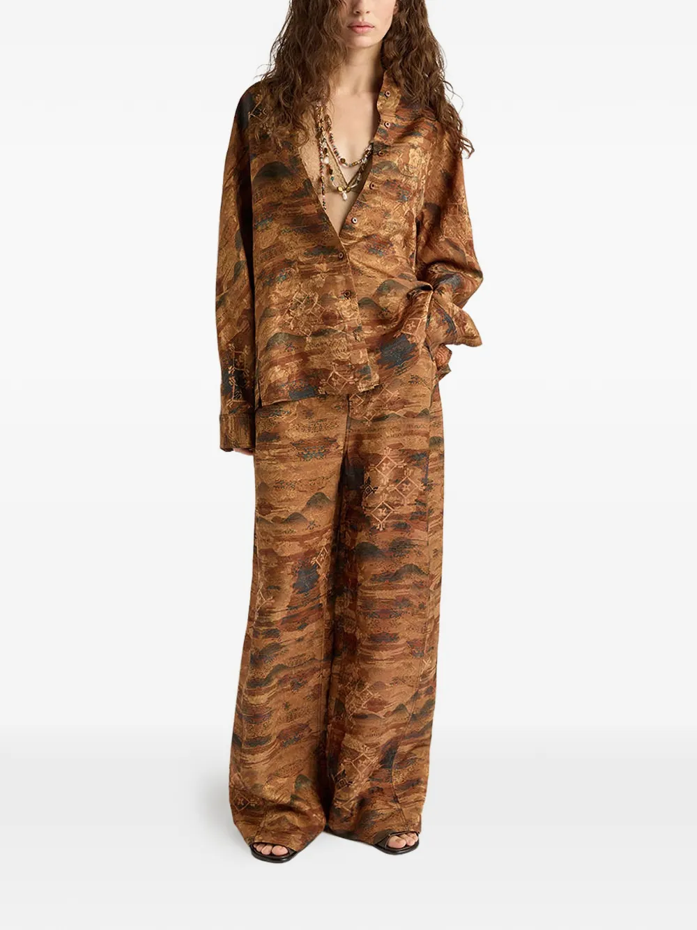  Momoni Aguila Printed Jacquard Flared Trousers - Brown 
