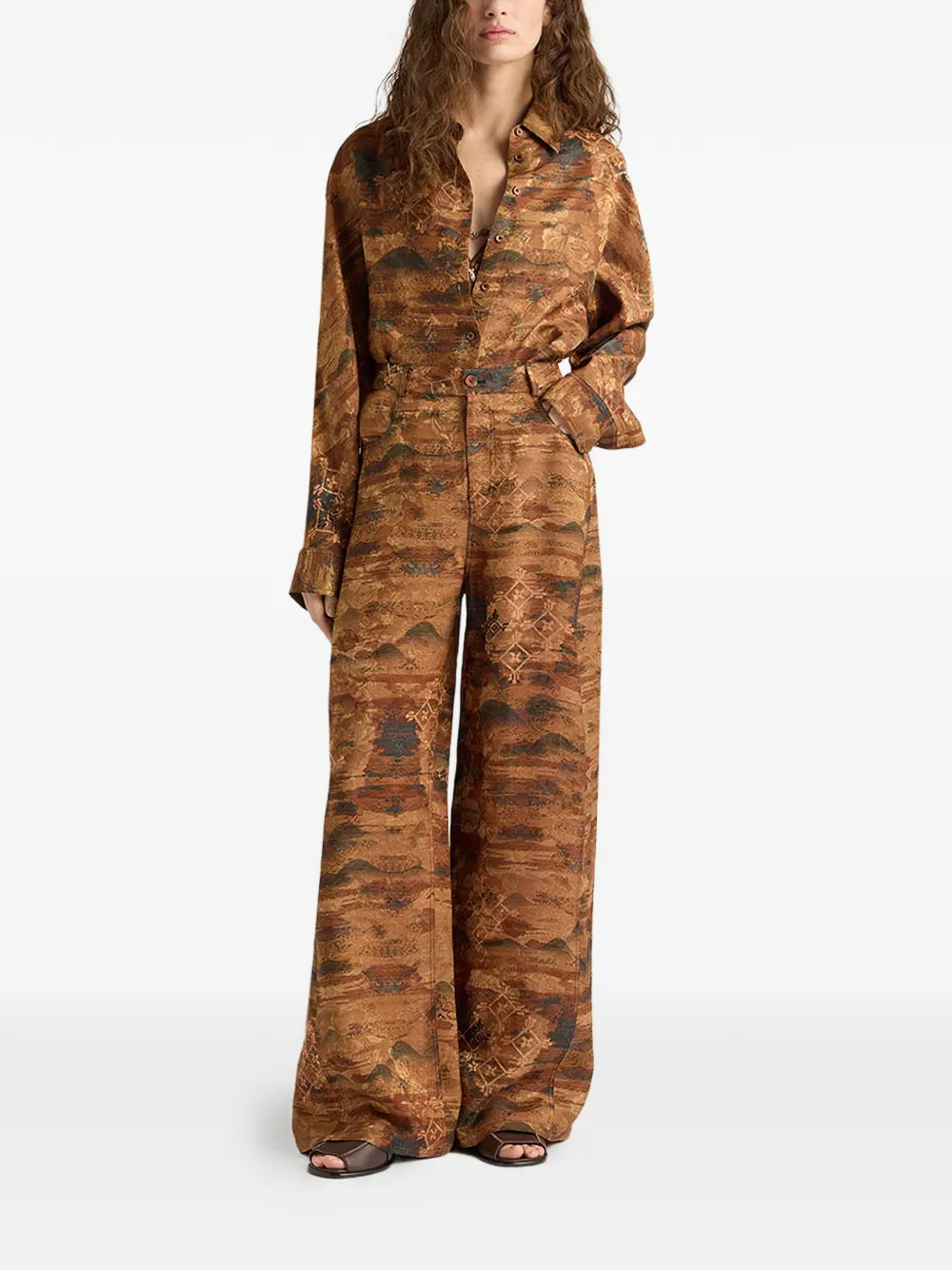  Momoni Aguila Printed Jacquard Flared Trousers - Brown 