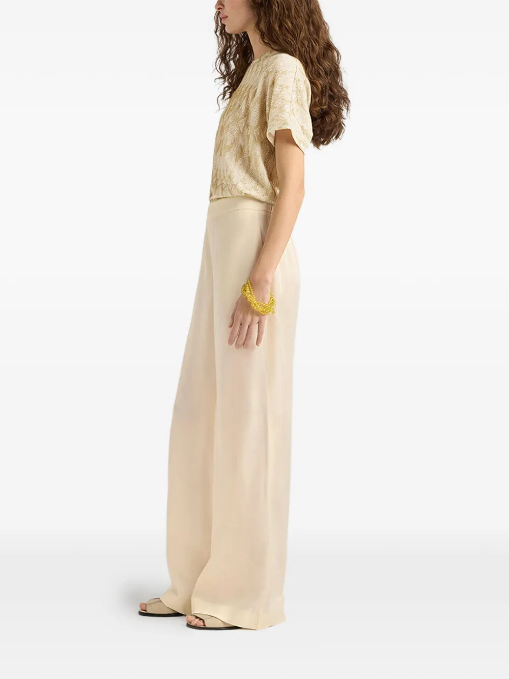 MOMONÌ Broek met wijde pijpen Beige