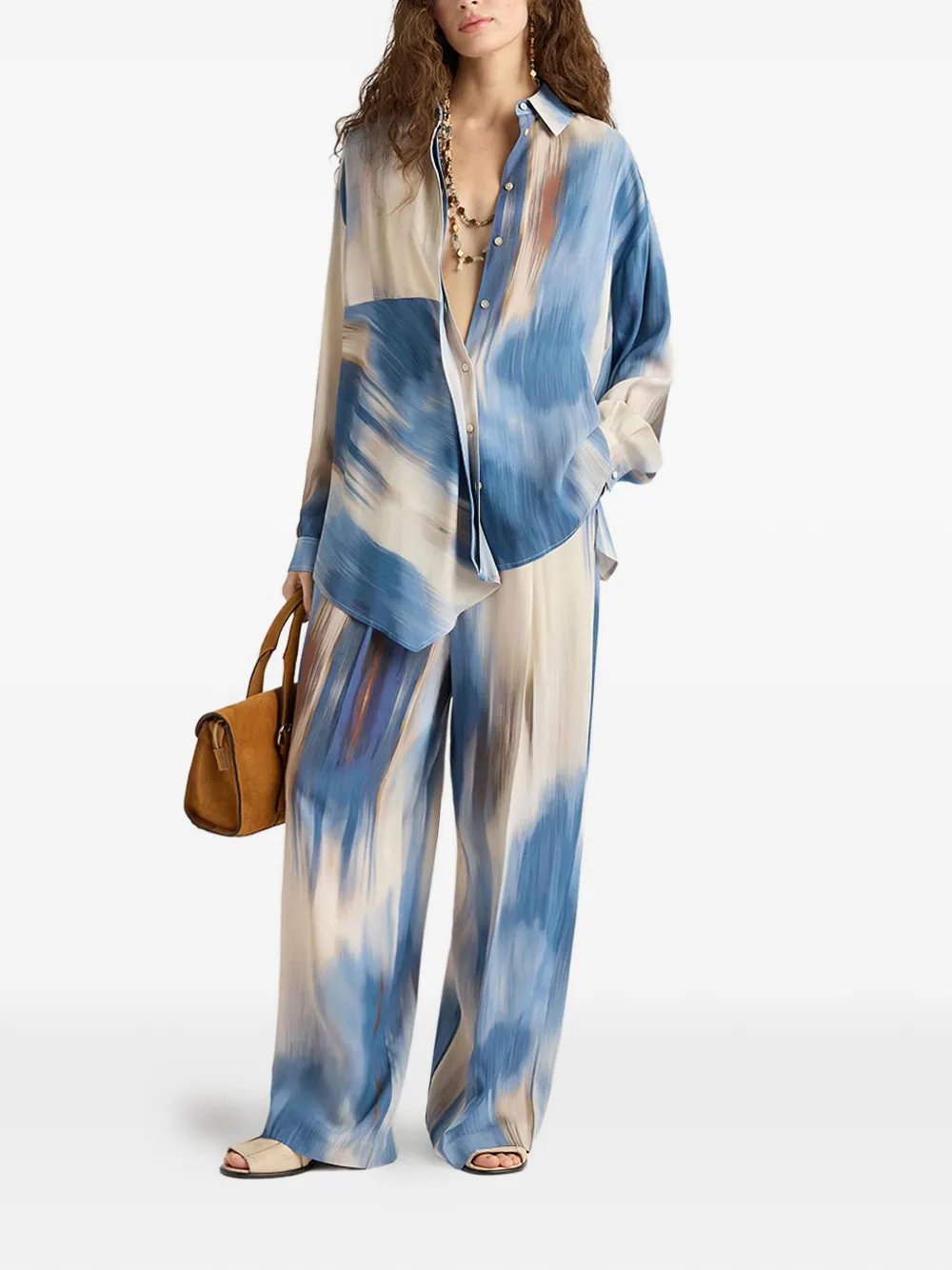  Momoni Aliento Double-pleat Printed Palazzo Pants - Blue 