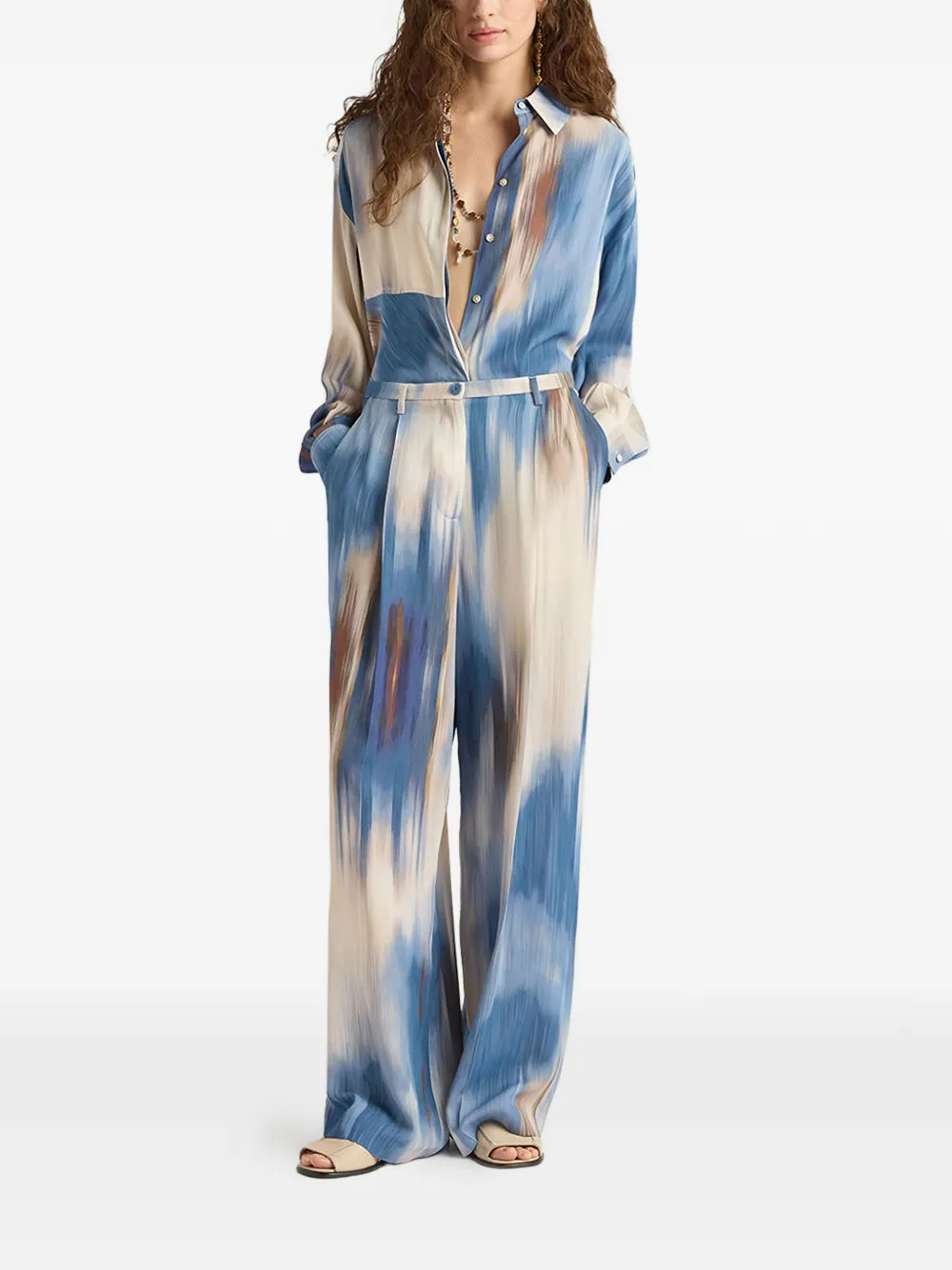  Momoni Aliento Double-pleat Printed Palazzo Pants - Blue 