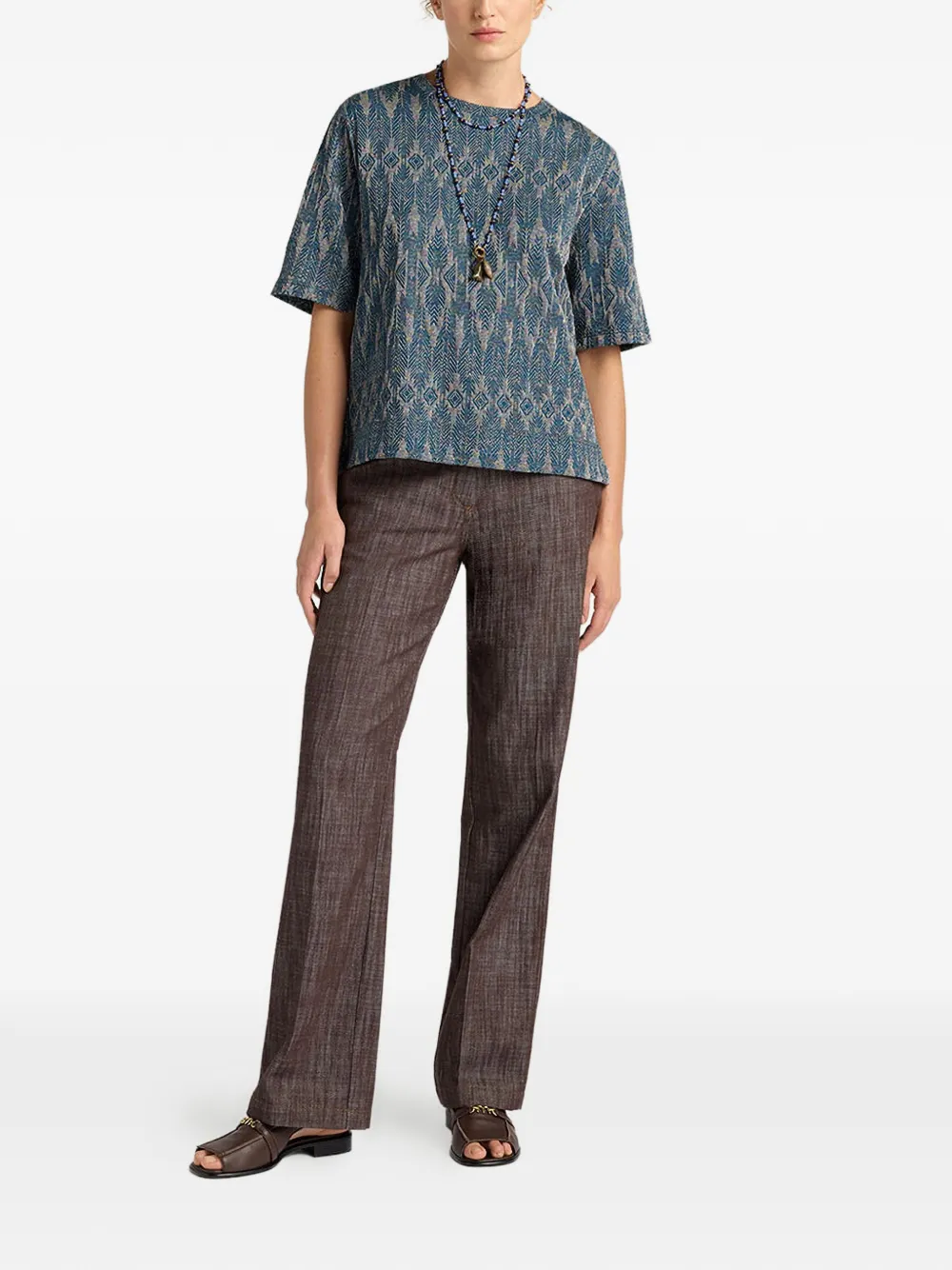  Momoni Iora Embossed Effect Jacquard T-shirt - Blue 