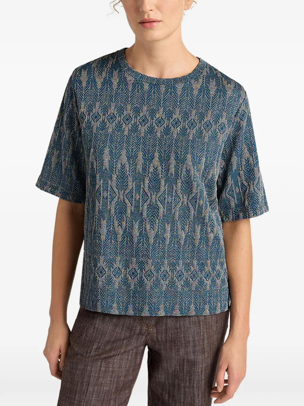 Momoni Iora Embossed Effect Jacquard T-shirt - Blue 