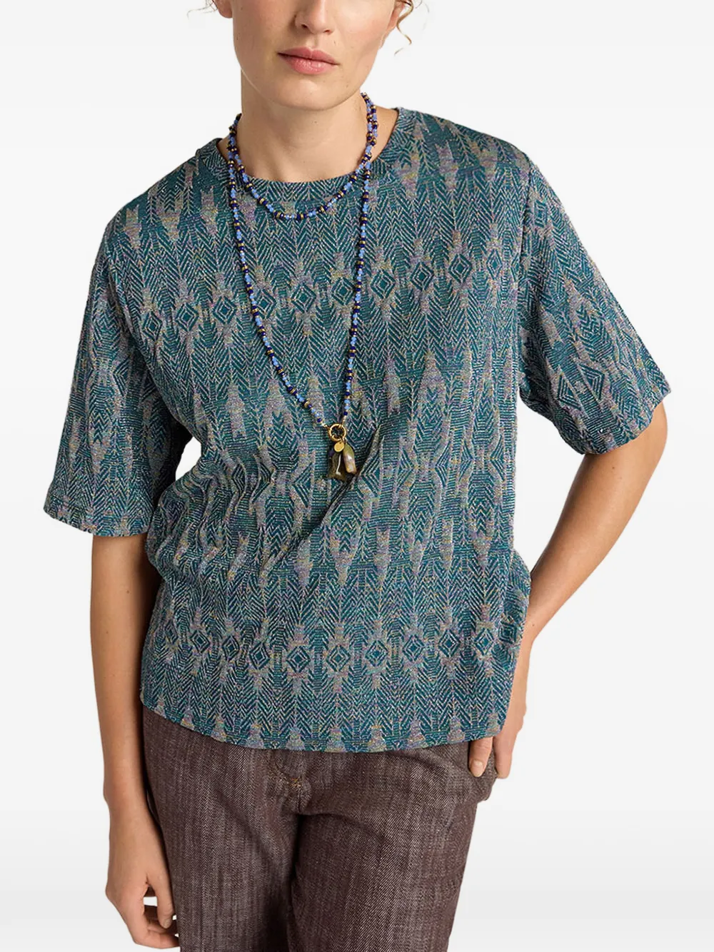 MOMONÌ Lora T-shirt met jacquard en reliëf Blauw