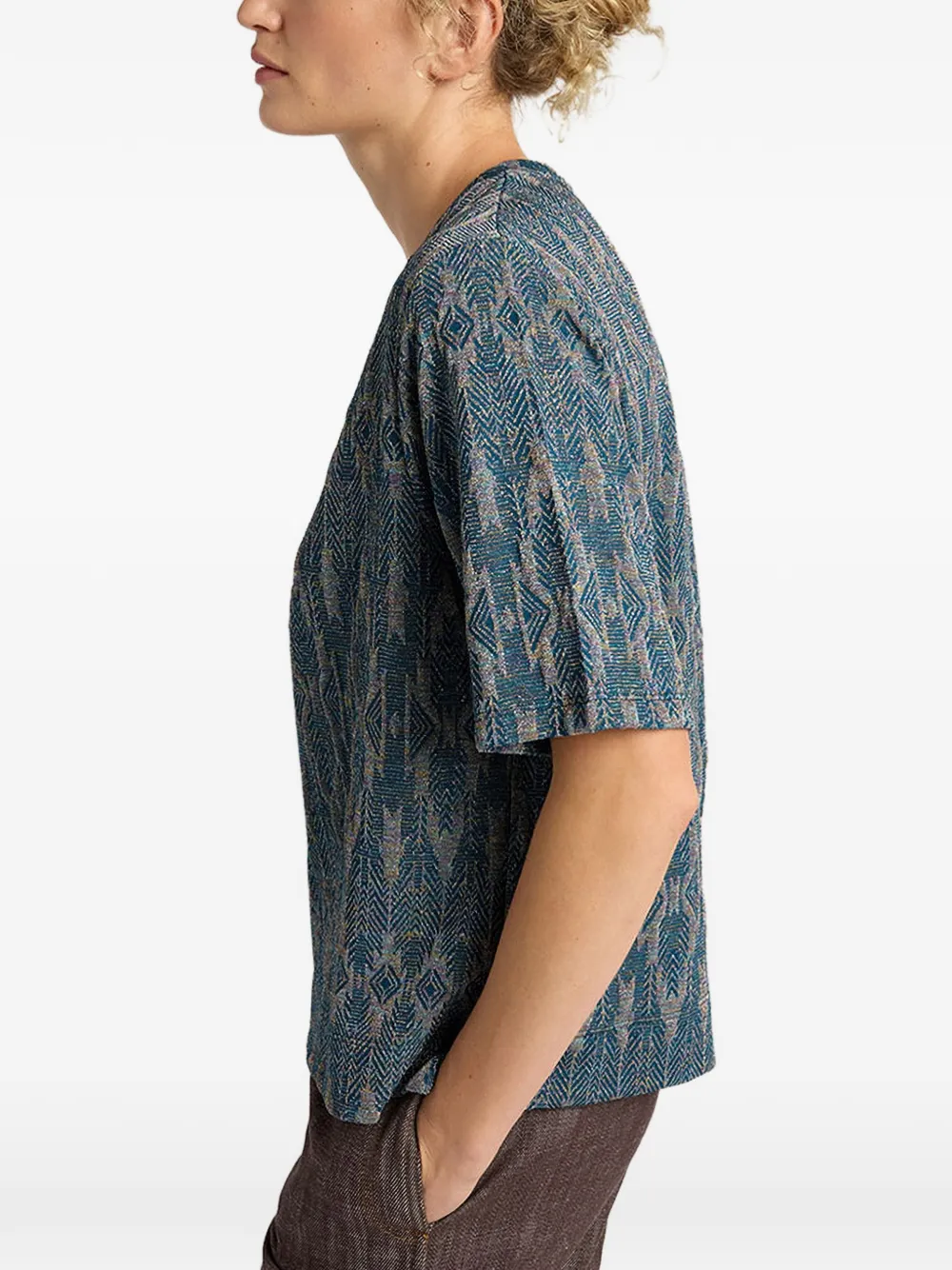 MOMONÌ Lora T-shirt met jacquard en reliëf Blauw