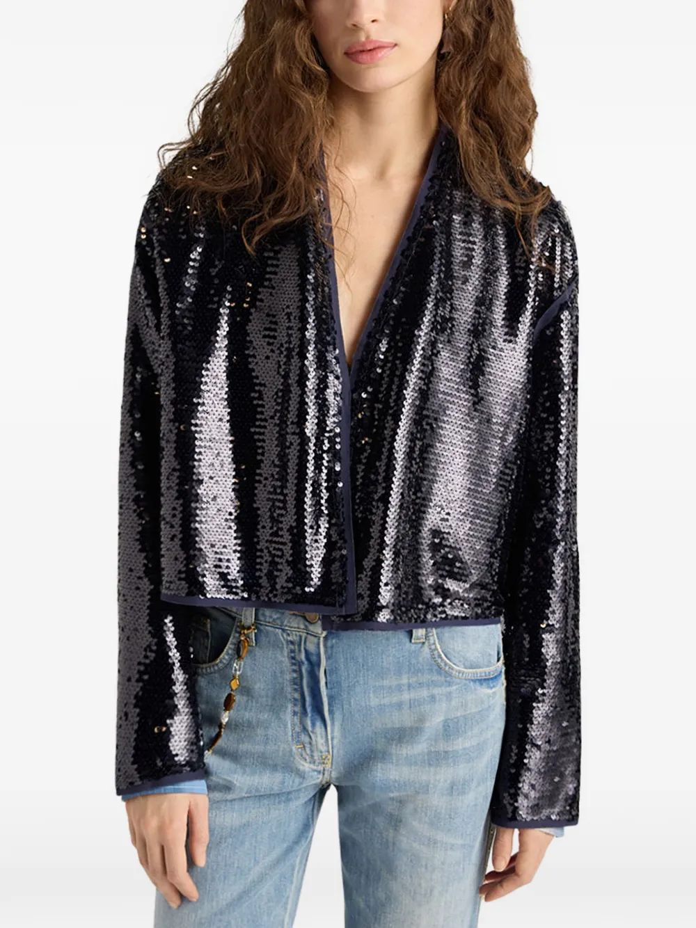  Momoni Sequin Raw-cut Jacket - Blue 