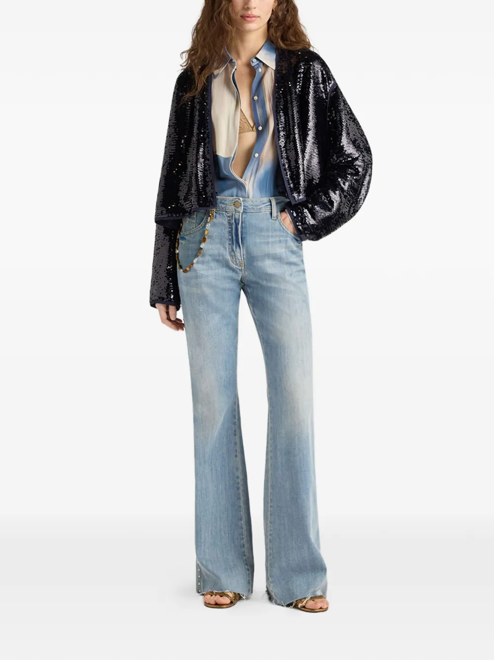  Momoni Sequin Raw-cut Jacket - Blue 