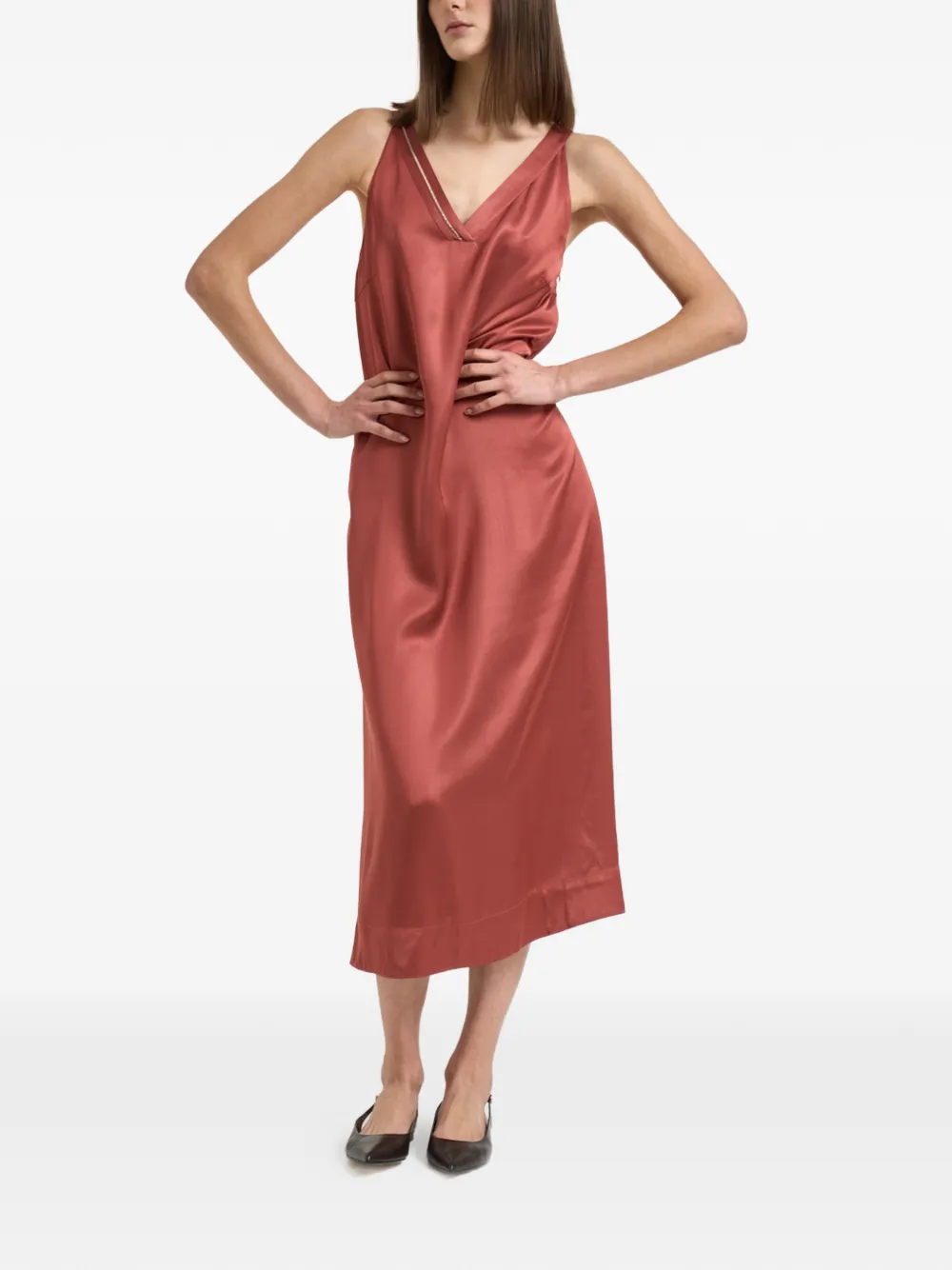 Peserico Midi-jurk met V-hals Bruin