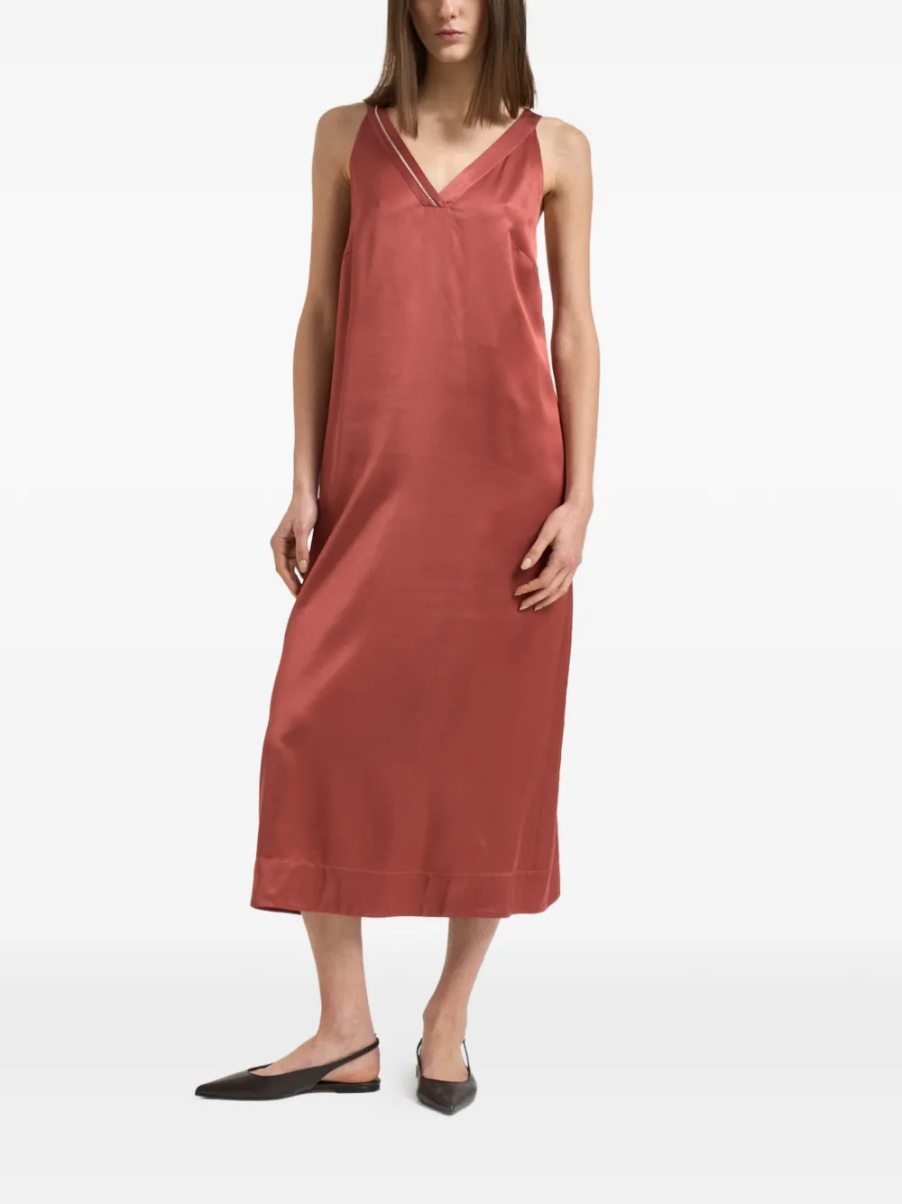 Peserico V-neck midi dress - Marrone
