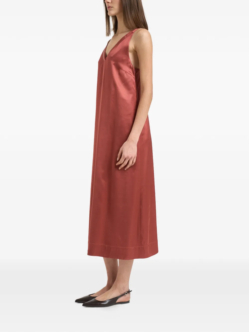 Peserico Midi-jurk met V-hals Bruin
