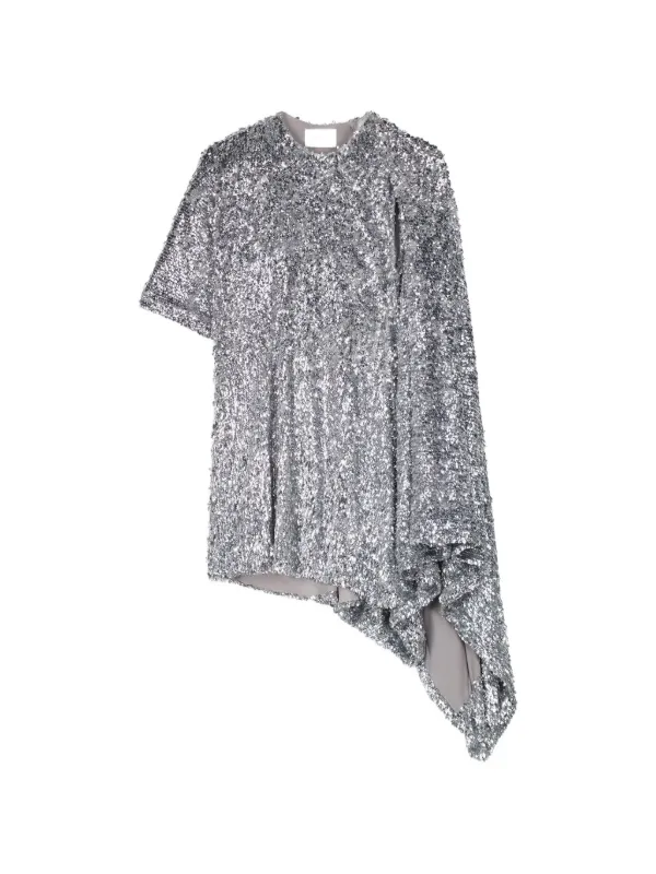 Coperni Zero Draped Asymmetric Waste Dress in Silver