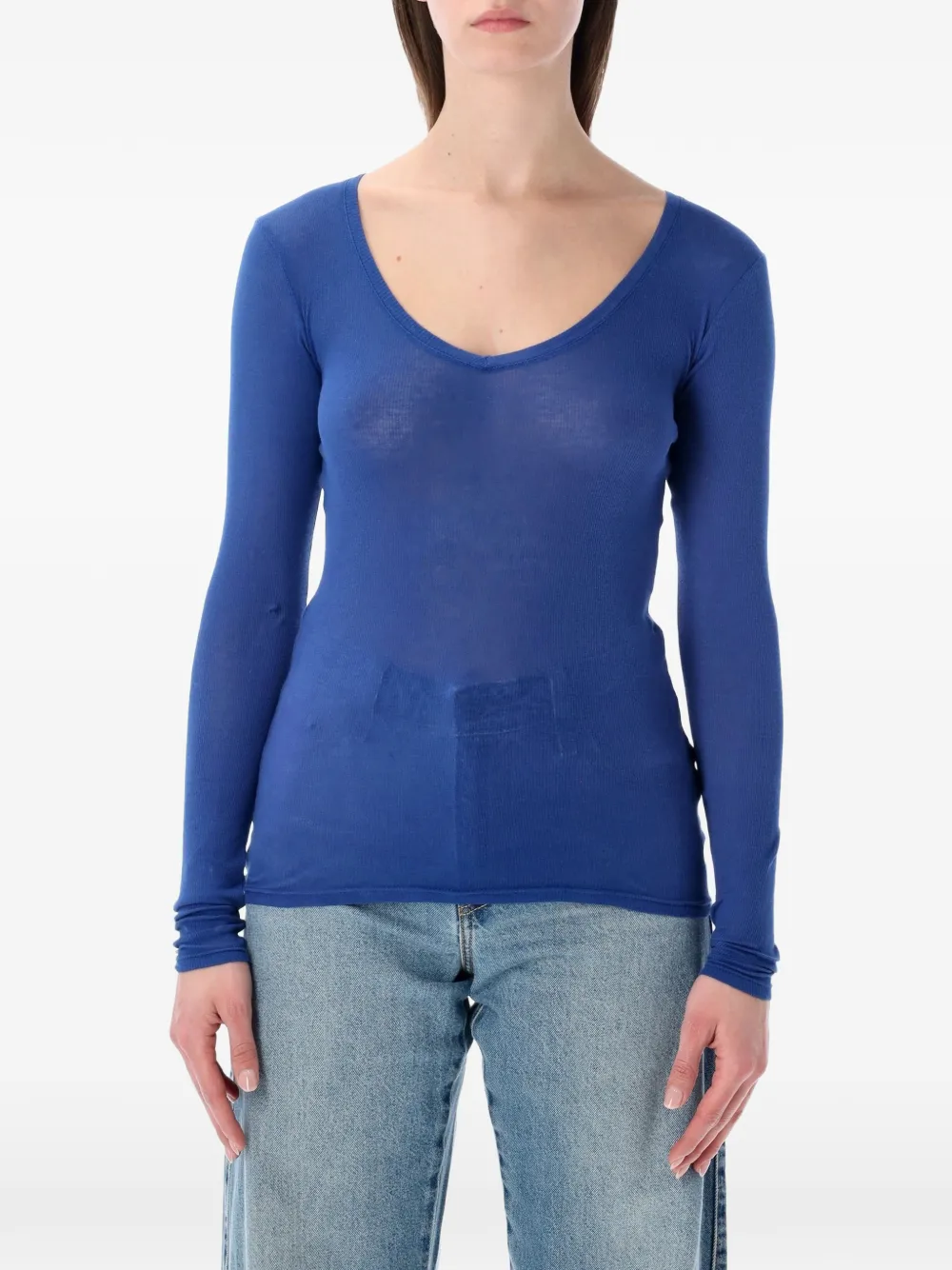 American Vintage Massachusetts V-neck long-sleeve T-shirt - Blu