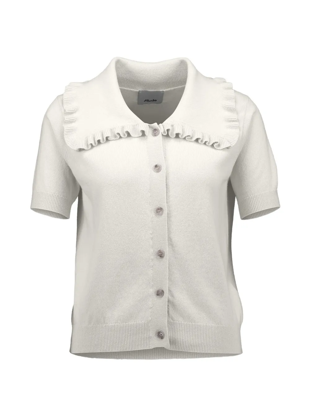 Allude ruffled-collar short-sleeve cardigan - Bianco
