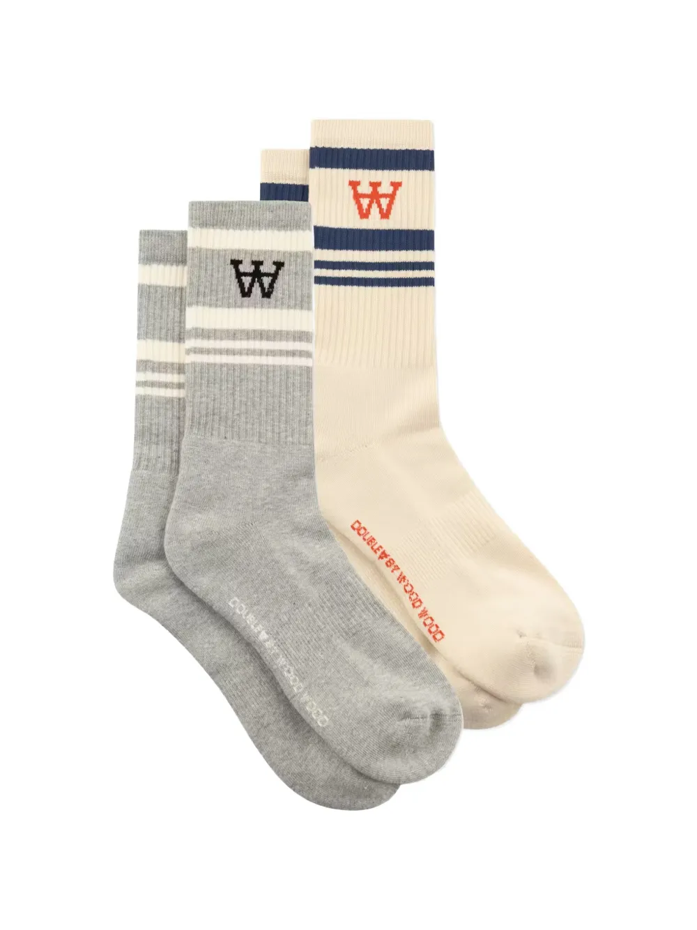 Wood Wood Ryder striped logo socks (set of two) - Grigio