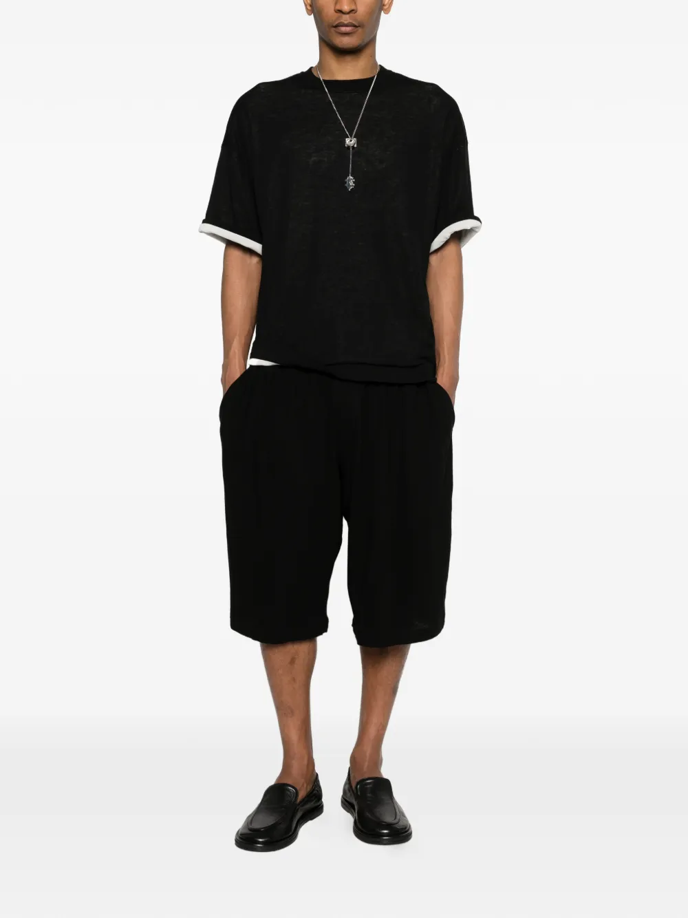 Yohji Yamamoto Shorts met elastische tailleband Zwart