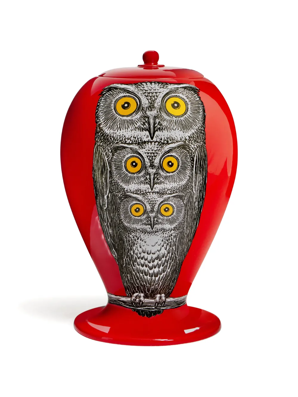 Fornasetti Vase mit Eulen-Illustration - Rot