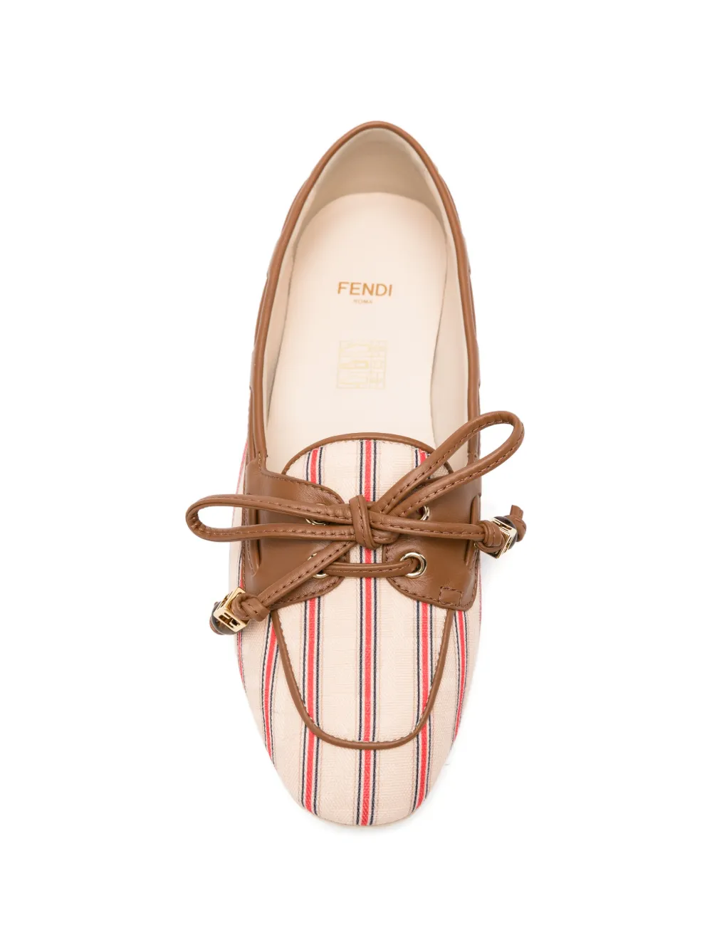 FENDI Gestreepte loafers met leren afwerking Beige