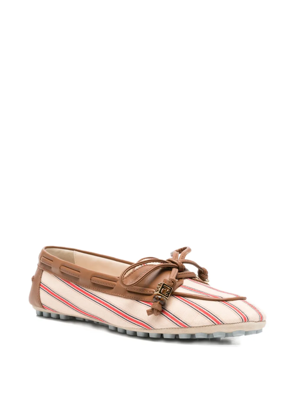 FENDI Gestreepte loafers met leren afwerking Beige