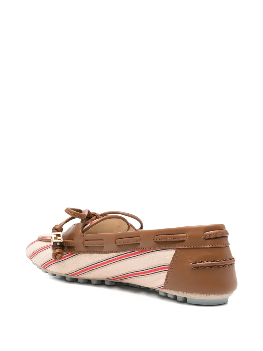 FENDI Gestreepte loafers met leren afwerking Beige