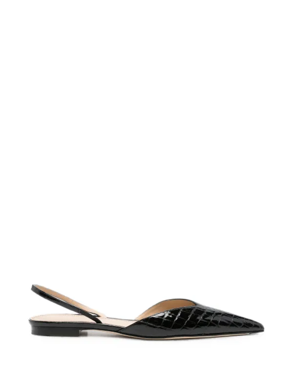 Victoria Beckham Victoria Angle Halter Back Flat Croc Embossed Leather in Black