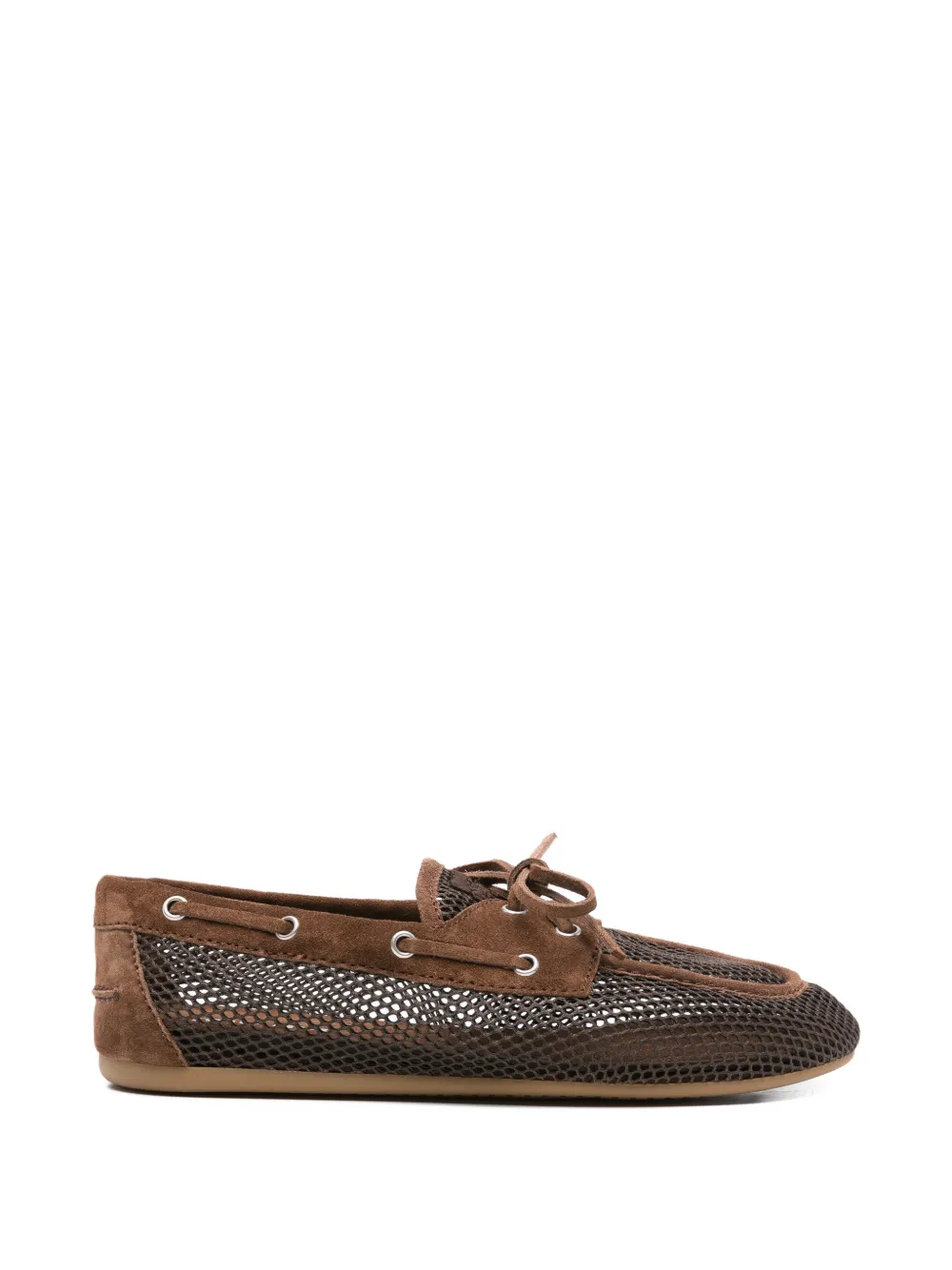 Miu Miu crochet leather boat shoe - Marrone
