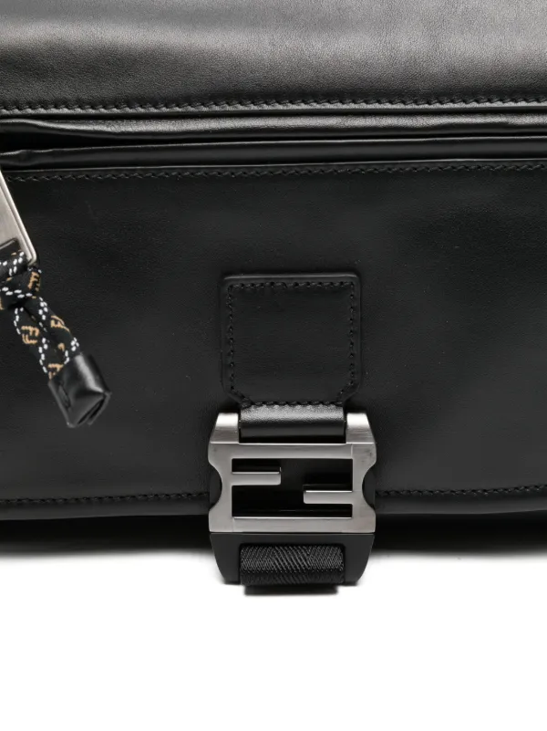 FENDI Flux Buckle Leather Messenger Bag | Black | FARFETCH