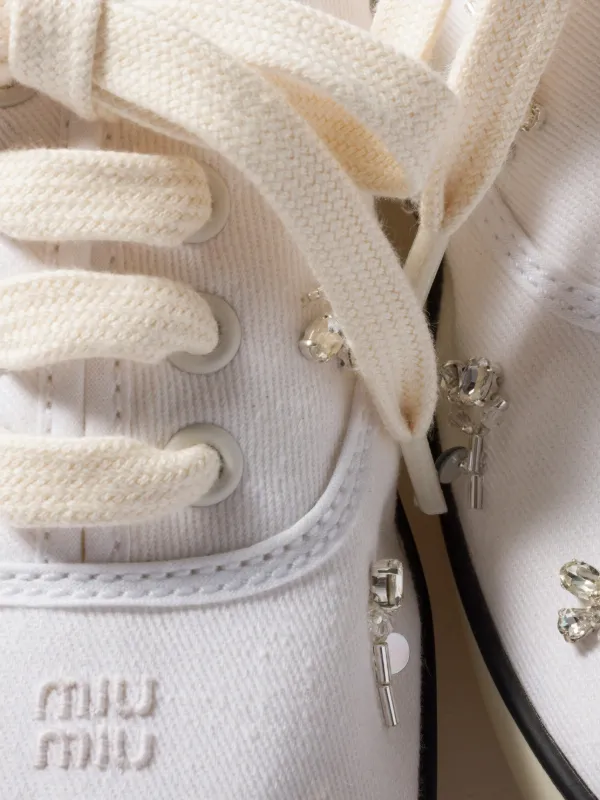 Miu Miu Embroidered Drill Sneakers | White | FARFETCH