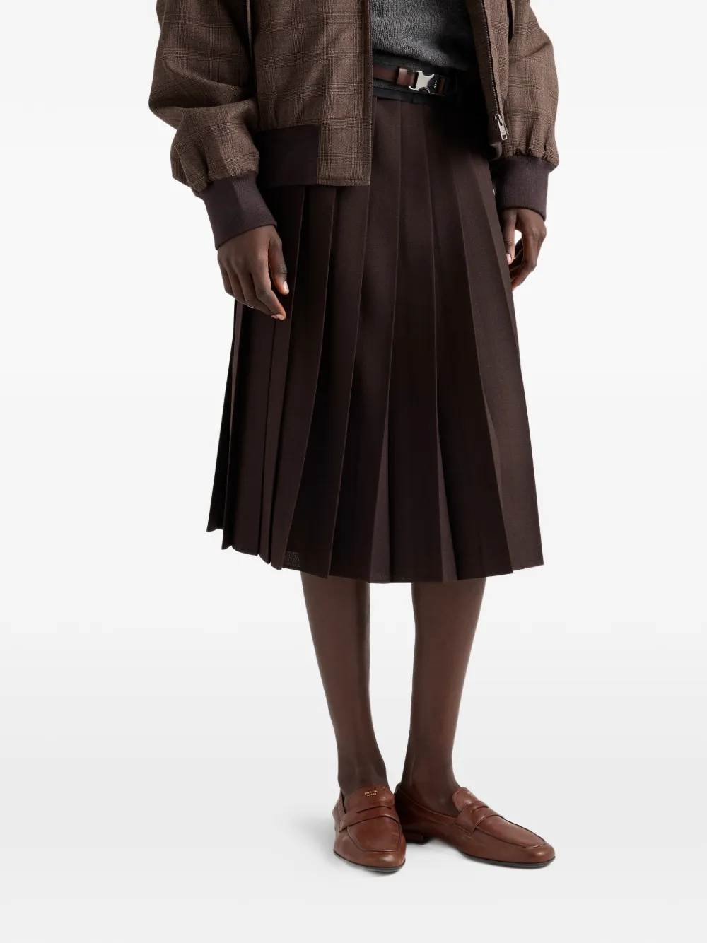 Prada Rush Stitch geplooide midi-rok Bruin